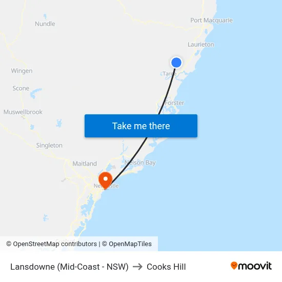 Lansdowne (Mid-Coast - NSW) to Cooks Hill map