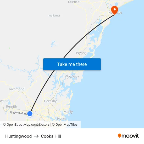 Huntingwood to Cooks Hill map