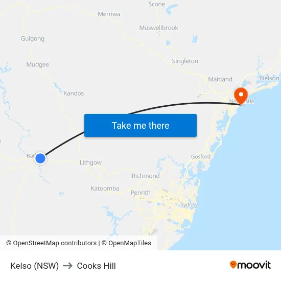 Kelso (NSW) to Cooks Hill map