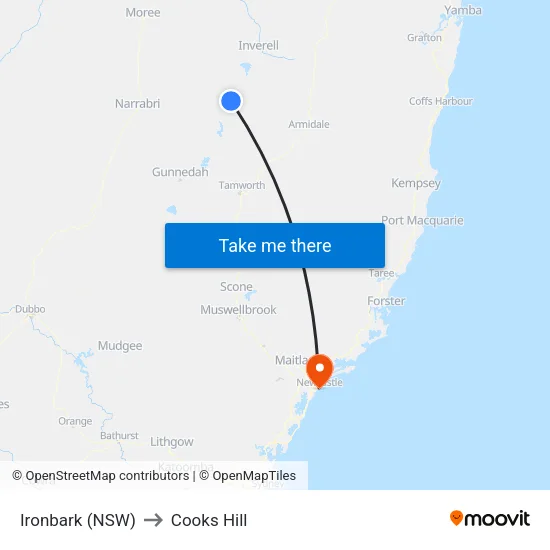 Ironbark (NSW) to Cooks Hill map