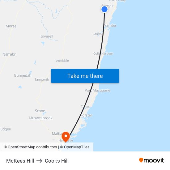 McKees Hill to Cooks Hill map