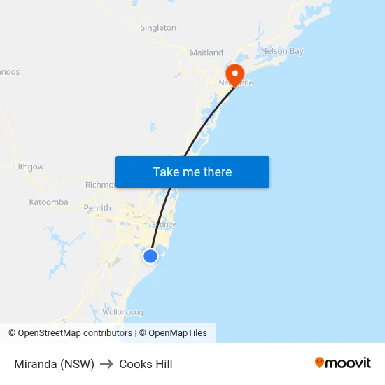 Miranda (NSW) to Cooks Hill map