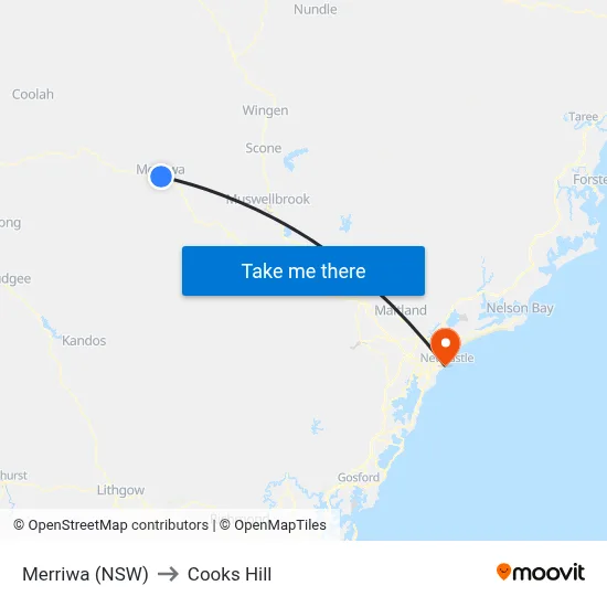Merriwa (NSW) to Cooks Hill map