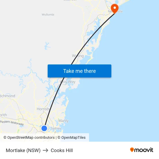 Mortlake (NSW) to Cooks Hill map