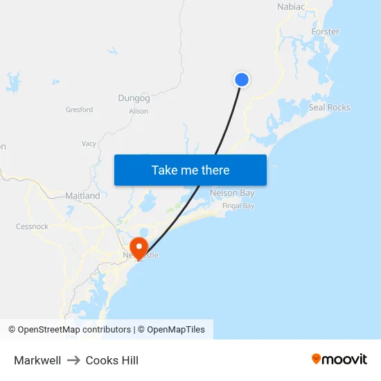 Markwell to Cooks Hill map