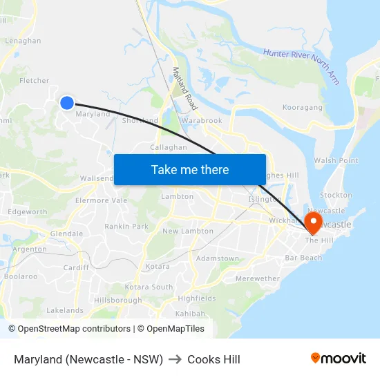 Maryland (Newcastle - NSW) to Cooks Hill map