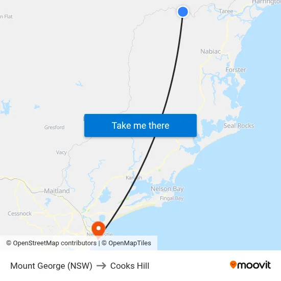 Mount George (NSW) to Cooks Hill map