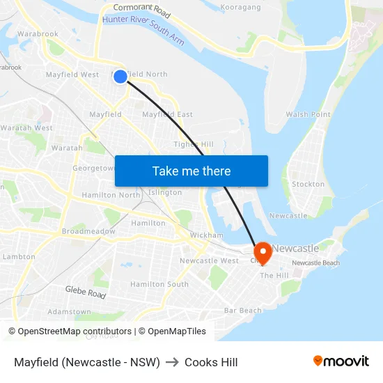 Mayfield (Newcastle - NSW) to Cooks Hill map