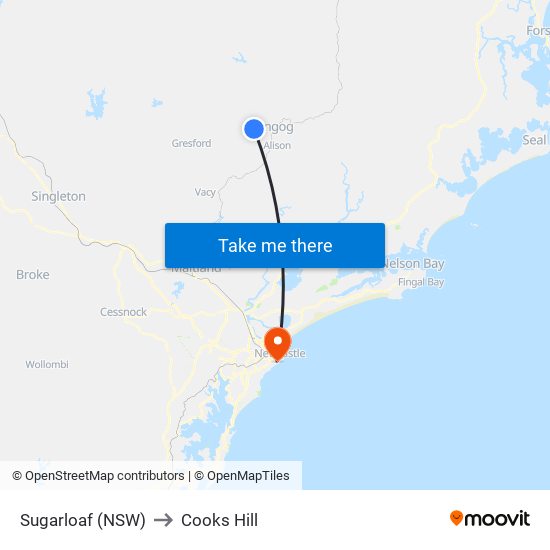 Sugarloaf (NSW) to Cooks Hill map