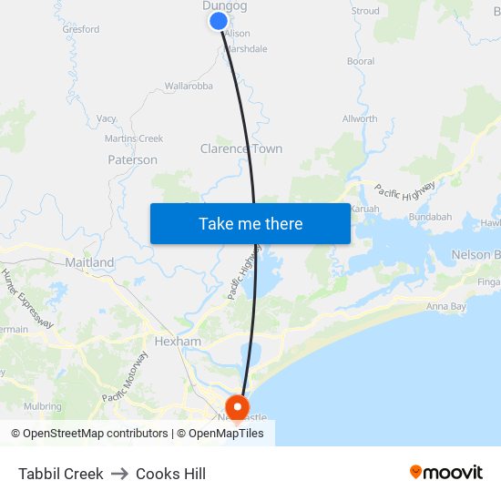 Tabbil Creek to Cooks Hill map