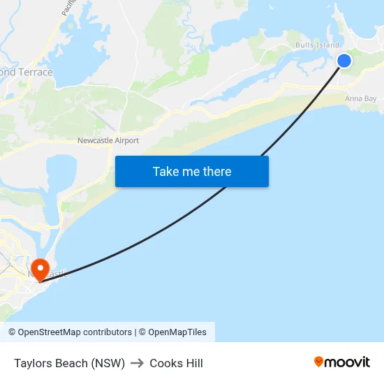 Taylors Beach (NSW) to Cooks Hill map
