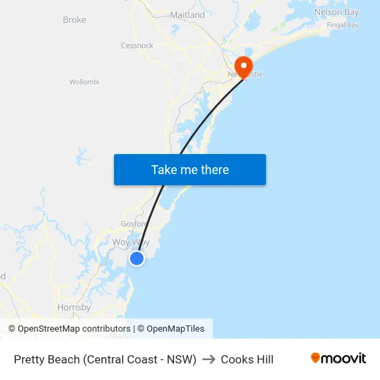Pretty Beach (Central Coast - NSW) to Cooks Hill map