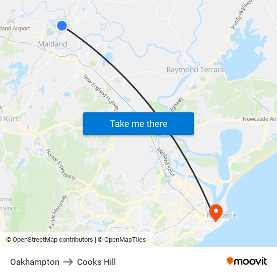 Oakhampton to Cooks Hill map