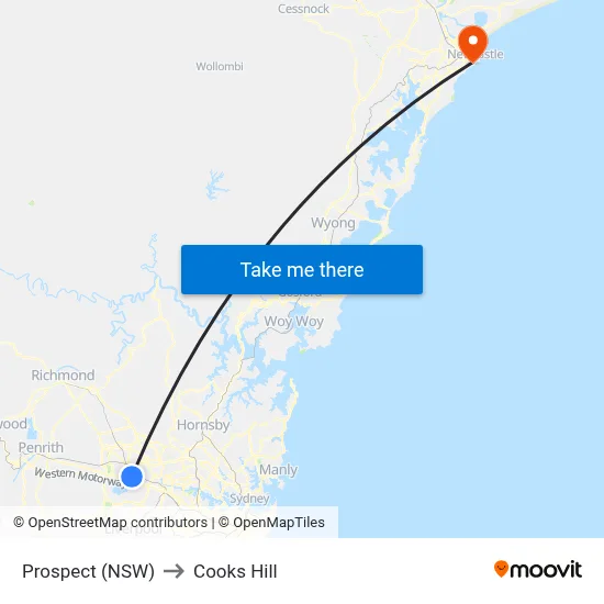 Prospect (NSW) to Cooks Hill map