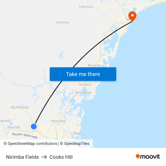 Nirimba Fields to Cooks Hill map