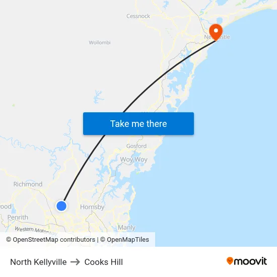North Kellyville to Cooks Hill map