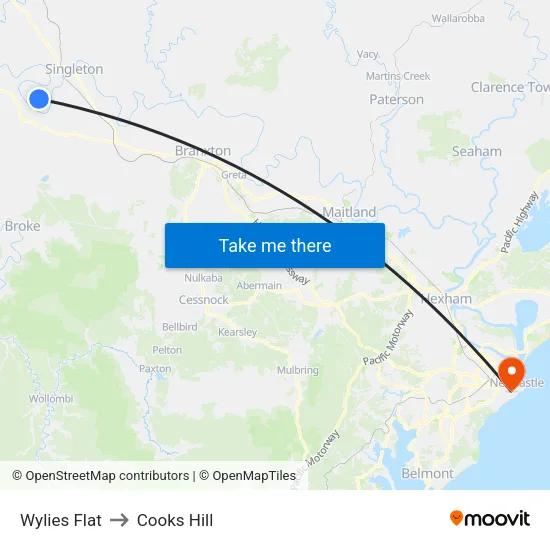 Wylies Flat to Cooks Hill map