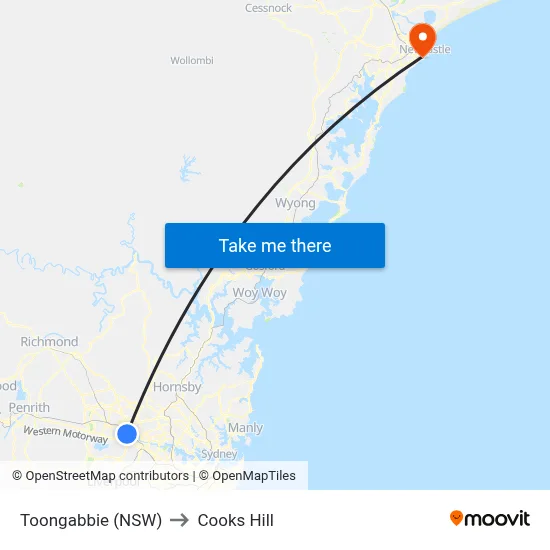 Toongabbie (NSW) to Cooks Hill map