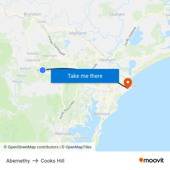 Abernethy to Cooks Hill map