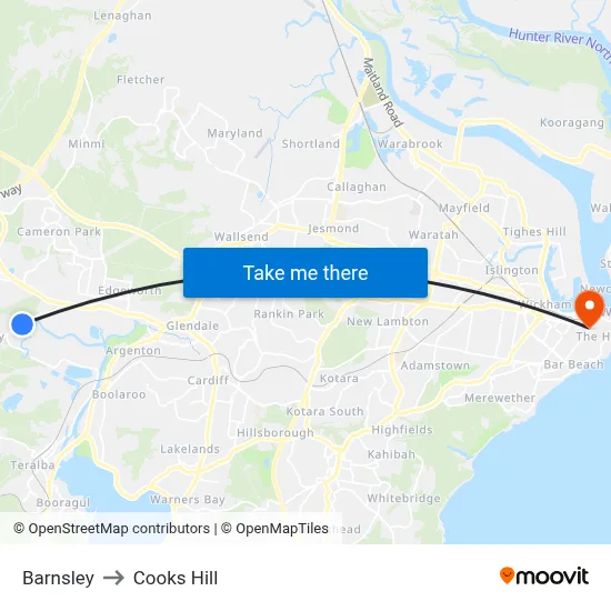 Barnsley to Cooks Hill map