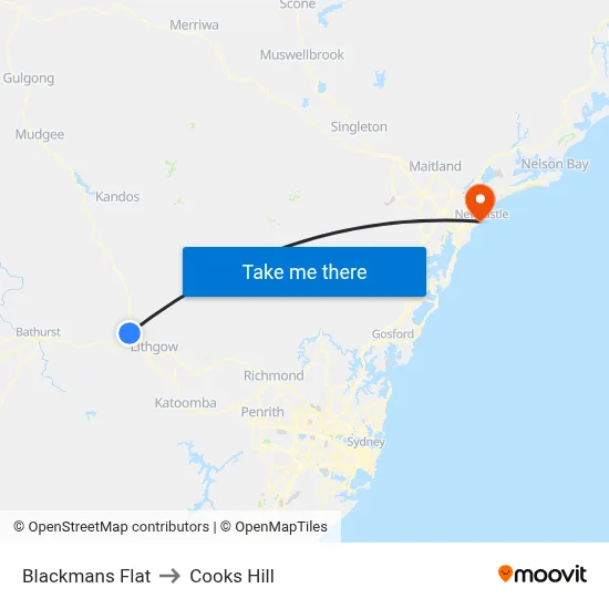 Blackmans Flat to Cooks Hill map