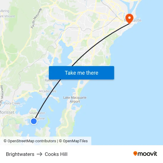 Brightwaters to Cooks Hill map