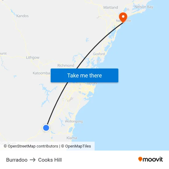 Burradoo to Cooks Hill map