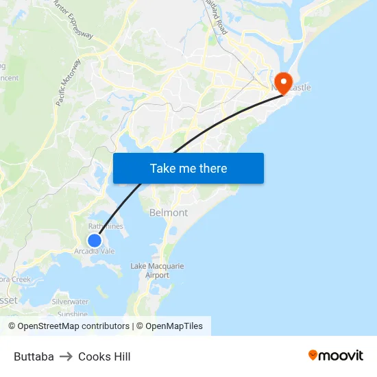 Buttaba to Cooks Hill map