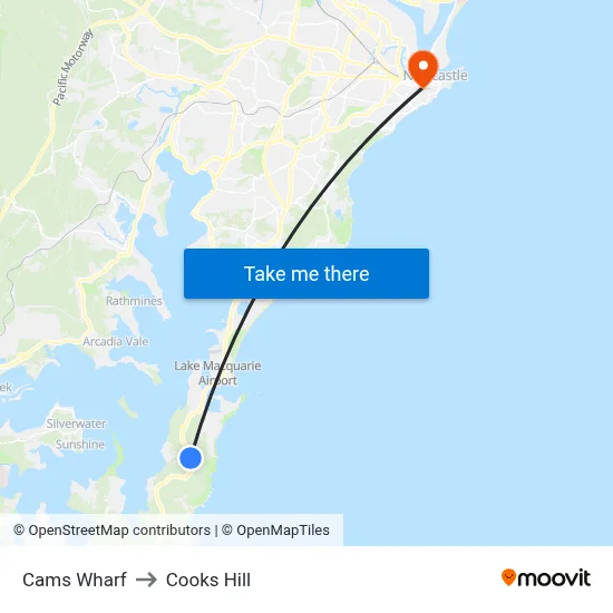 Cams Wharf to Cooks Hill map