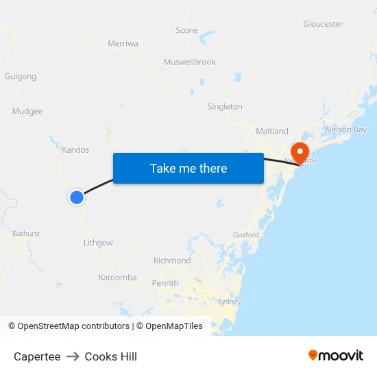 Capertee to Cooks Hill map