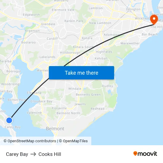 Carey Bay to Cooks Hill map