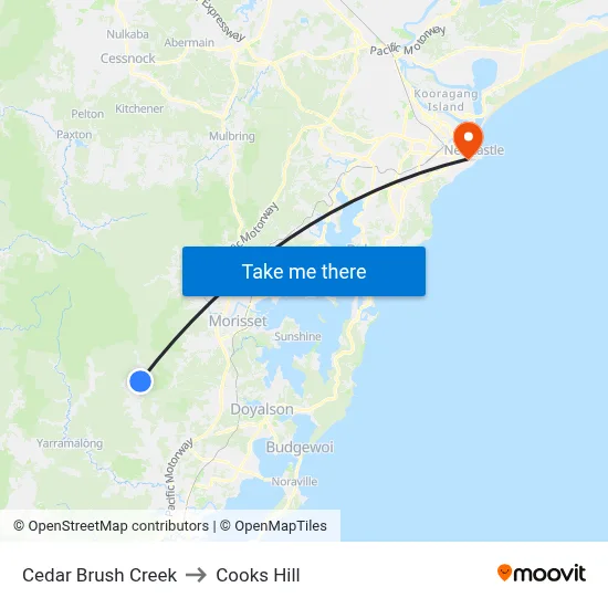 Cedar Brush Creek to Cooks Hill map