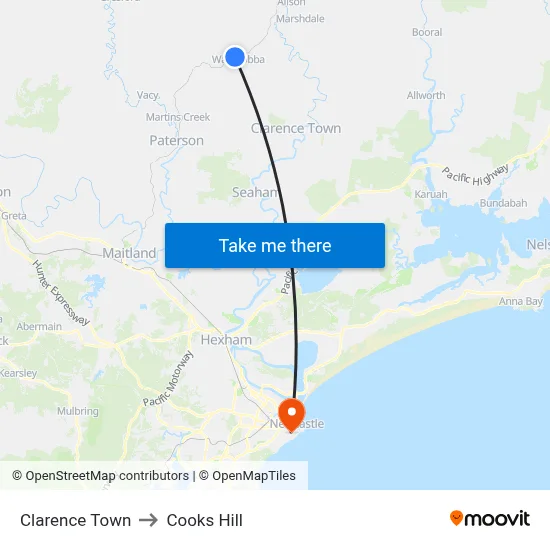 Clarence Town to Cooks Hill map