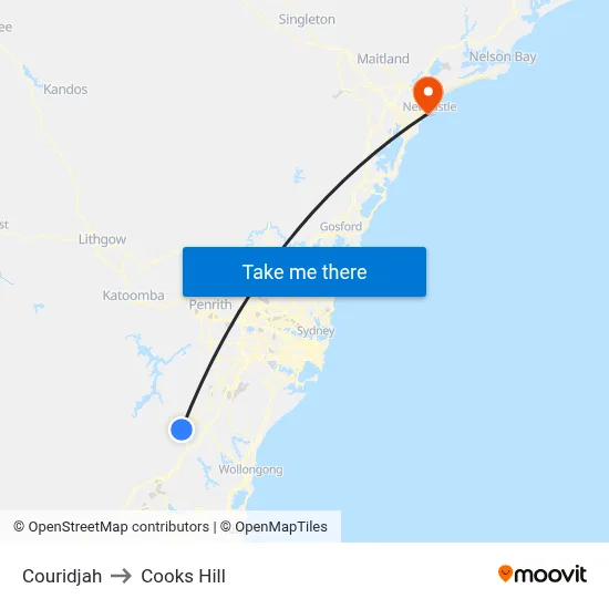 Couridjah to Cooks Hill map