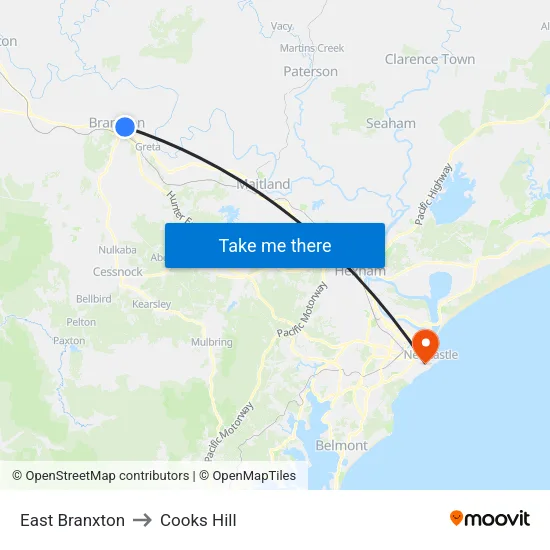 East Branxton to Cooks Hill map