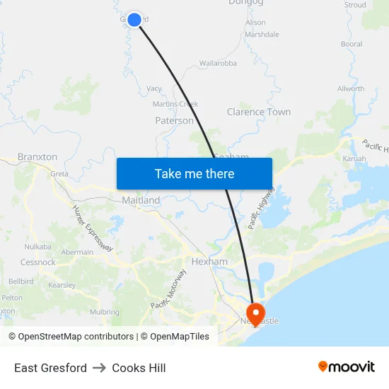 East Gresford to Cooks Hill map
