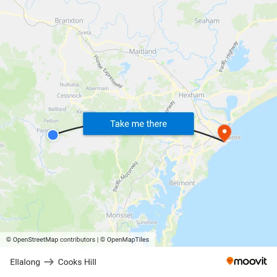 Ellalong to Cooks Hill map