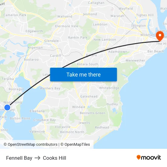 Fennell Bay to Cooks Hill map