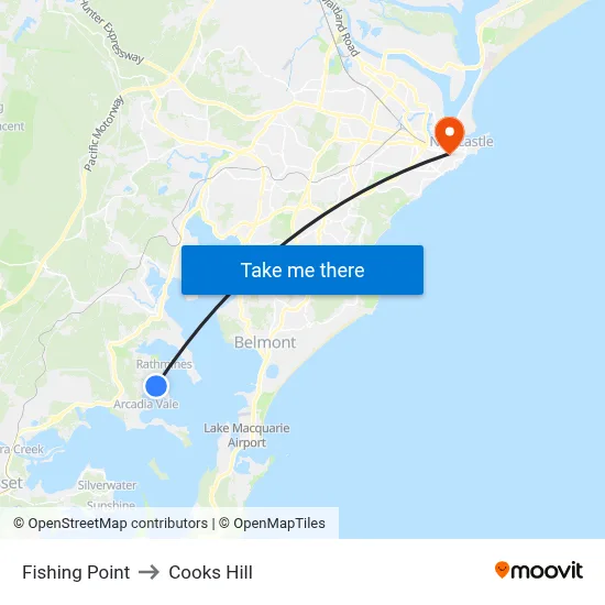 Fishing Point to Cooks Hill map