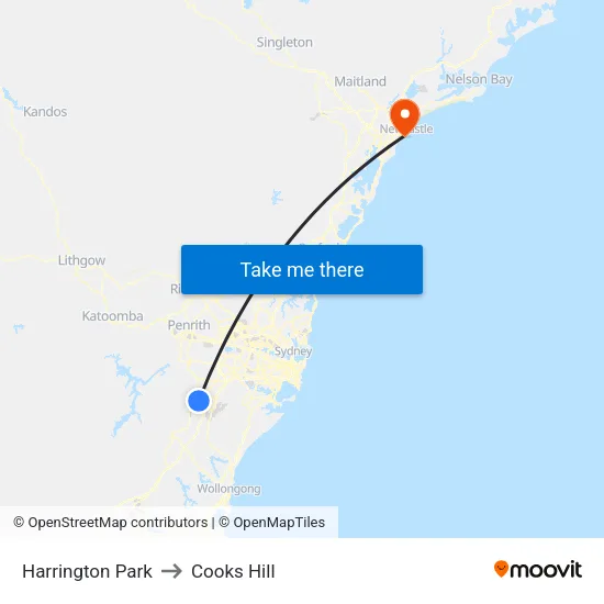 Harrington Park to Cooks Hill map
