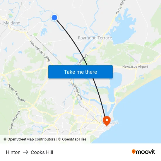 Hinton to Cooks Hill map
