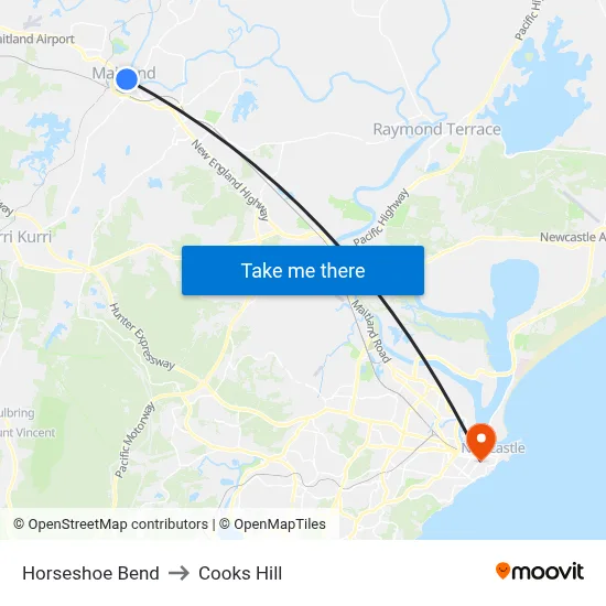 Horseshoe Bend to Cooks Hill map