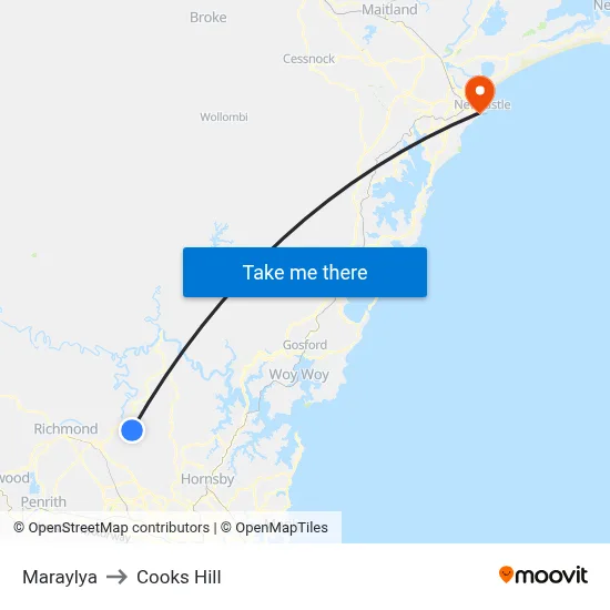 Maraylya to Cooks Hill map