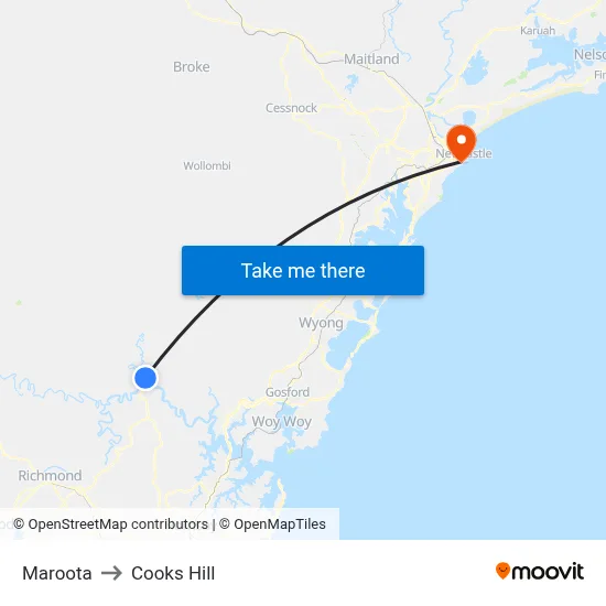 Maroota to Cooks Hill map