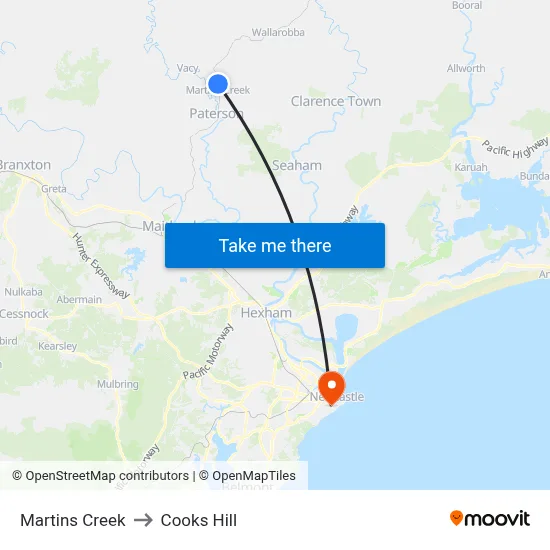 Martins Creek to Cooks Hill map