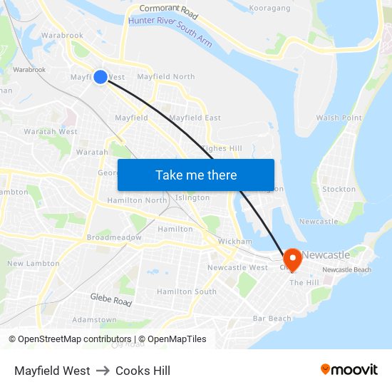 Mayfield West to Cooks Hill map