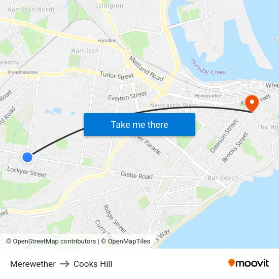 Merewether to Cooks Hill map