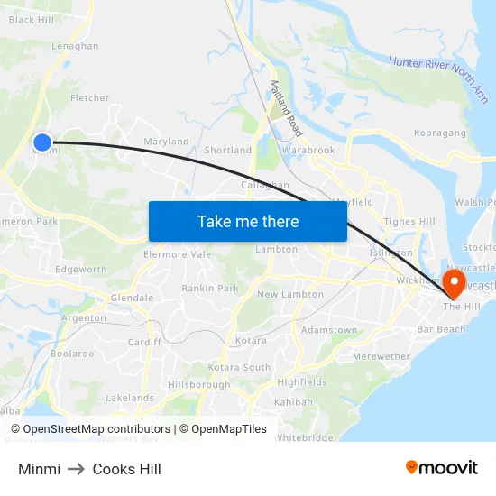 Minmi to Cooks Hill map