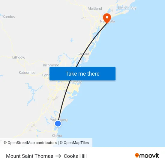 Mount Saint Thomas to Cooks Hill map