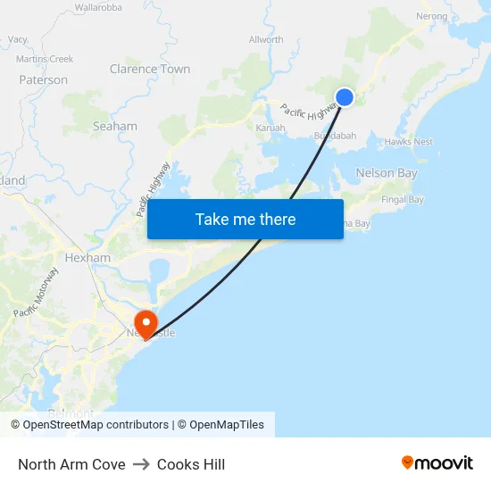 North Arm Cove to Cooks Hill map